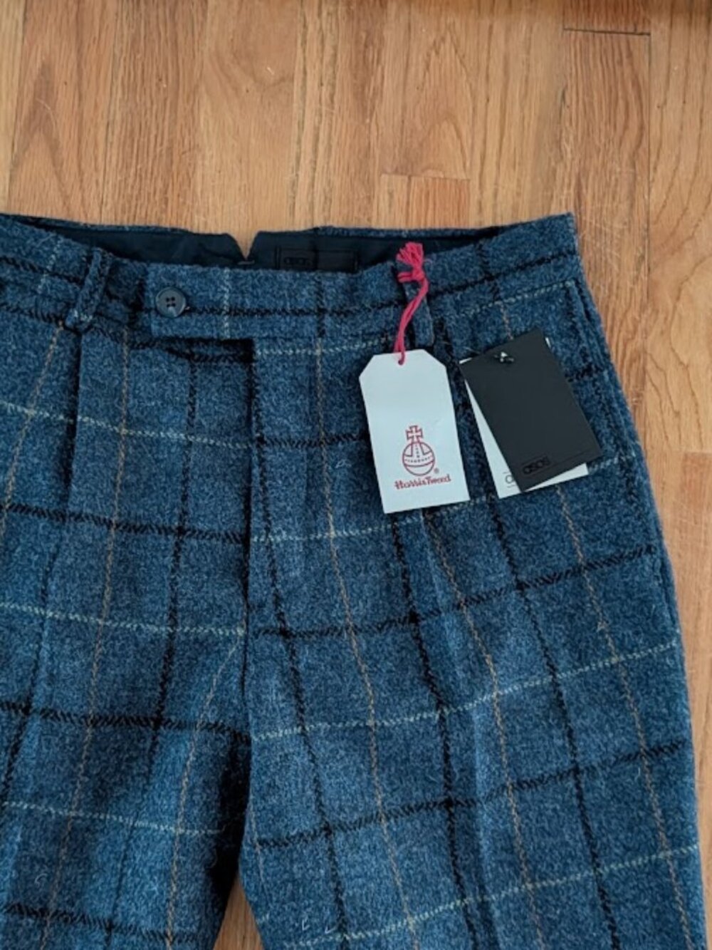 NWT ASOS DESIGN Harris Tweed slim smart pants in 100% wool in blue check W32 L32